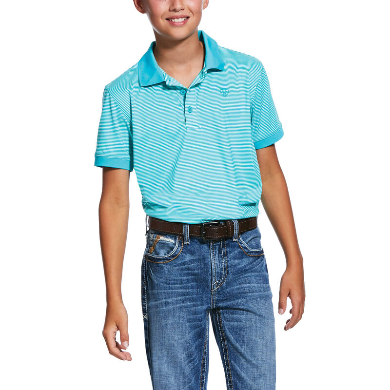 Ariat Western: Micro Stripe TEK Button Polo Niños - Turquesa (OBUMN1436)